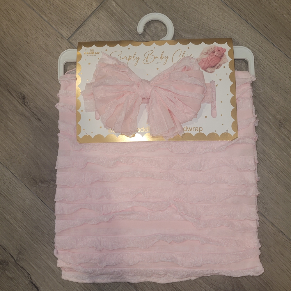 Pink Ruffled Baby Swaddle & Headwrap Set